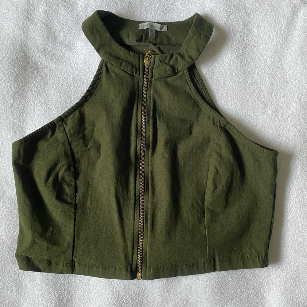 Green Zip Up Crop Top